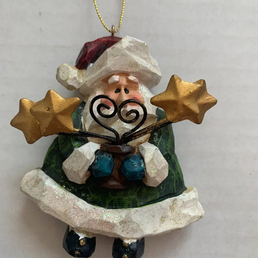Share Costco Whimsical Santa Claus Christmas Ornaments Lot Of 3 Resin Wire Stars